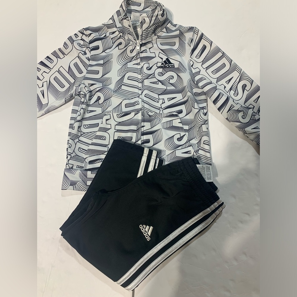 Adidas 2 piece geometric toddler jacket and pants set
